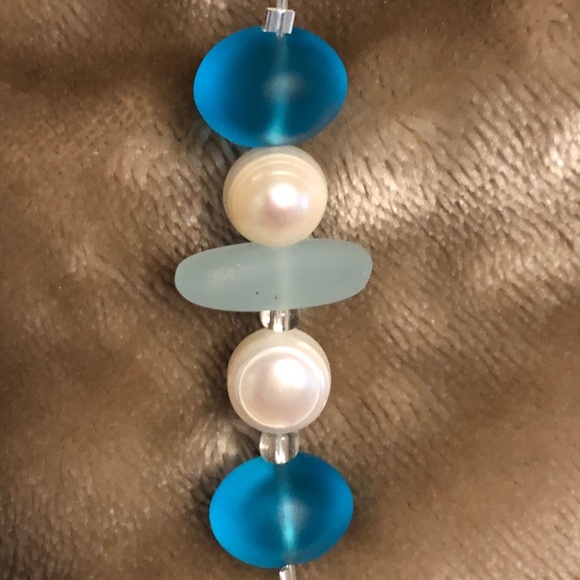 Handmade Aqua/White Necklace Set - Picture 4 of 8